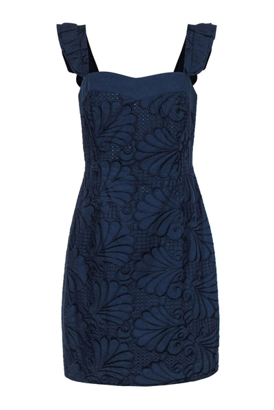 Current Boutique-Lilly Pulitzer - Navy Cotton Eyelet Sheath Dress w/ Ruffled Straps Sz 10