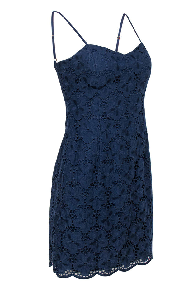 Current Boutique-Lilly Pulitzer - Navy Floral Lace Dress w/ Knotted Back Sz 6