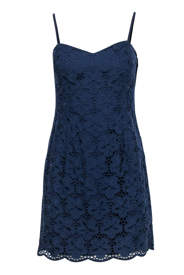 Current Boutique-Lilly Pulitzer - Navy Floral Lace Dress w/ Knotted Back Sz 6