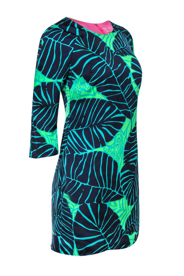 Current Boutique-Lilly Pulitzer - Navy & Green Leaf Print Shift Dress Sz 0