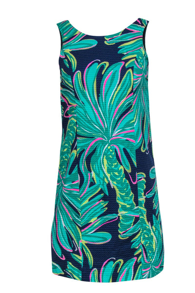 Current Boutique-Lilly Pulitzer - Navy, Green & Pink Palm Tree Print Cotton Shift Dress Sz 0