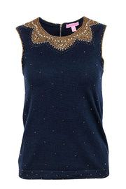 Current Boutique-Lilly Pulitzer - Navy Knit Tank w/ Golden Beading Sz S