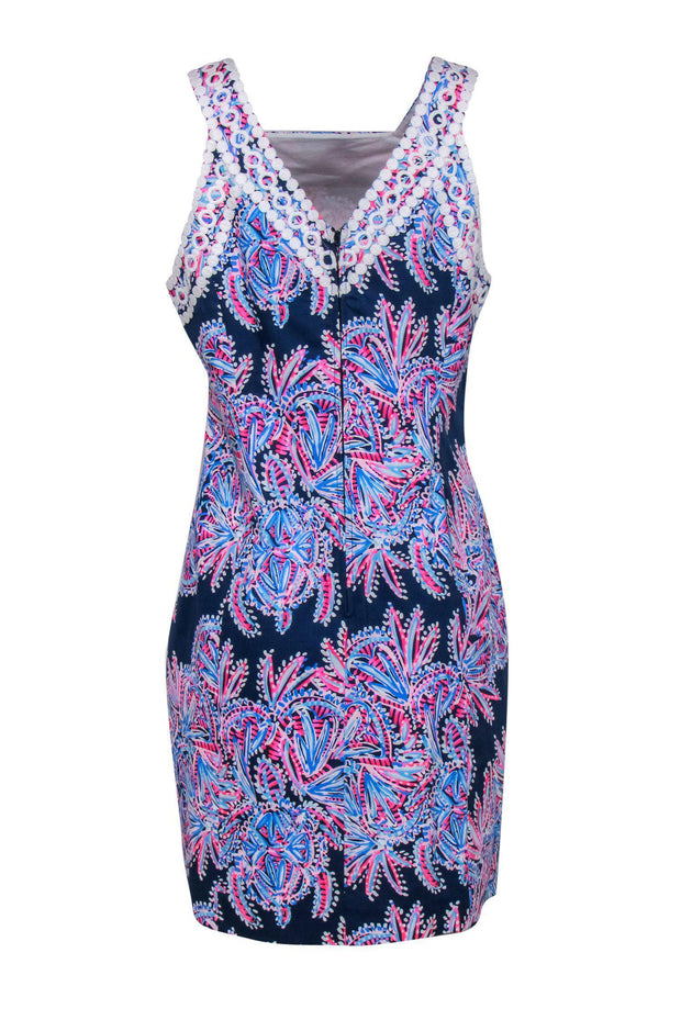 Current Boutique-Lilly Pulitzer - Navy, Pink & White Printed Sleeveless Dress w/ Eyelet Trim Sz 12