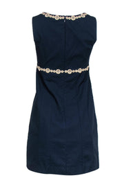Current Boutique-Lilly Pulitzer - Navy Textured Sheath Dress w/ Gold Embroidery Sz 2