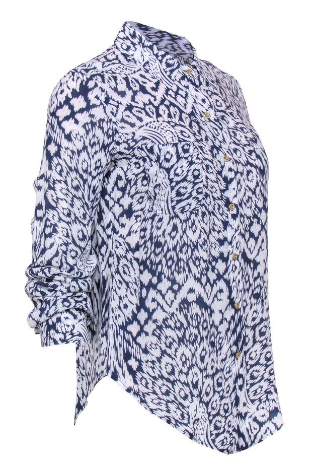 Current Boutique-Lilly Pulitzer - Navy & White Abstract Printed Button-Up Blouse Sz XS