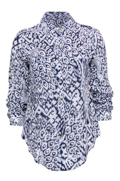 Current Boutique-Lilly Pulitzer - Navy & White Abstract Printed Button-Up Blouse Sz XS