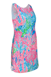 Current Boutique-Lilly Pulitzer - Neon Blue & Multicolor Coral Print Cotton Shift Dress Sz 8
