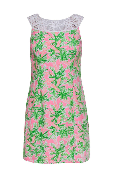 Current Boutique-Lilly Pulitzer - Neon Pink & Green Garden Print Dress w/ Lace Details Sz 2