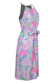 Current Boutique-Lilly Pulitzer - Neon Pink & Multicolor Floral Print Belted “Marry” Midi Dress Sz M