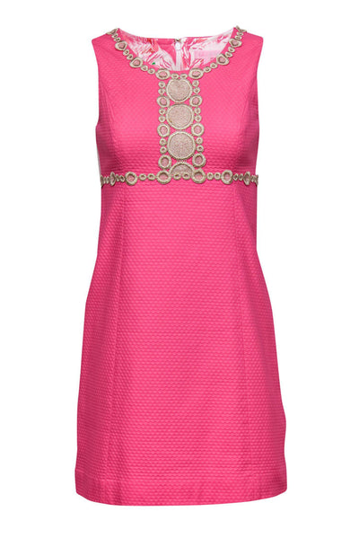 Current Boutique-Lilly Pulitzer - Neon Pink Textured Dress w/ Gold Embroidery Sz 2
