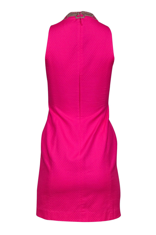 Current Boutique-Lilly Pulitzer - Neon Pink Textured Sleeveless Shift Dress w/ Gold Embroidery Sz 00
