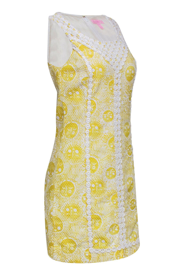 Current Boutique-Lilly Pulitzer - Neon Yellow Sunshine Cotton Shift Dress w/ Lace Trim Sz 8