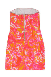 Current Boutique-Lilly Pulitzer - Orange & Pink Print Strapless Dress w/ White Embroidery Sz 00