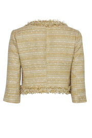Current Boutique-Lilly Pulitzer - Pale Yellow & Gold Cropped Tweed Jacket w/ Fringe Sz 4