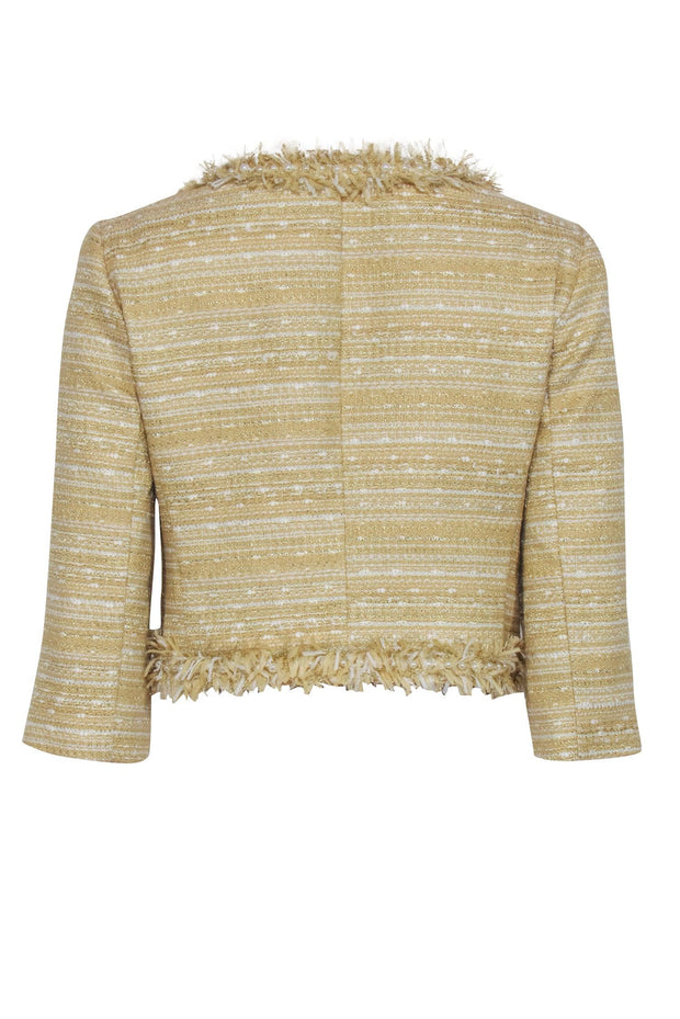 Current Boutique-Lilly Pulitzer - Pale Yellow & Gold Cropped Tweed Jacket w/ Fringe Sz 4