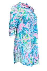 Current Boutique-Lilly Pulitzer - Pink, Blue & Green Coral Print Button-Up Shirt Dress Sz XS