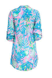 Current Boutique-Lilly Pulitzer - Pink, Blue & Green Coral Print Button-Up Shirt Dress Sz XS