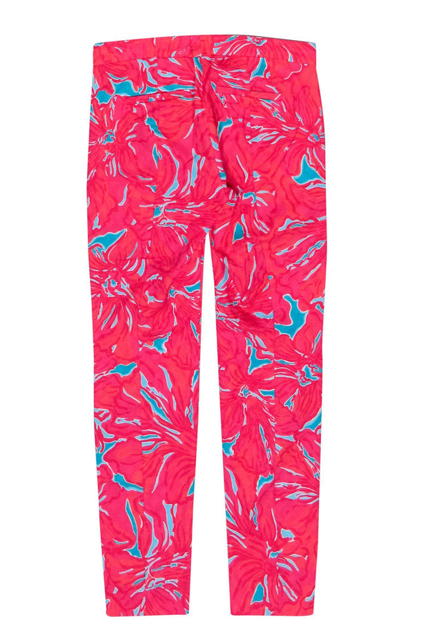 Current Boutique-Lilly Pulitzer - Pink & Blue Textured Floral Print Skinny Pants Sz 0