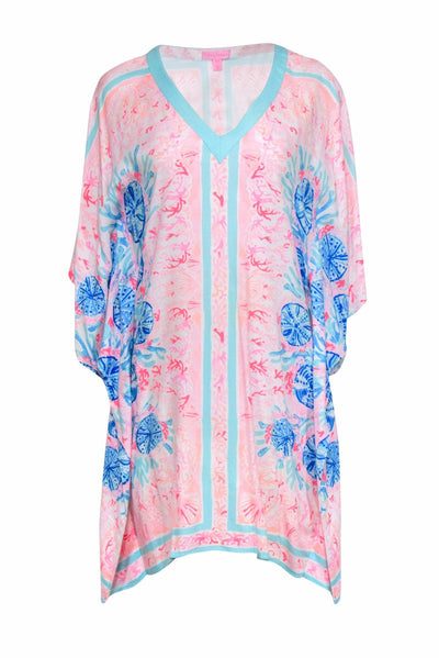 Current Boutique-Lilly Pulitzer - Pink, Blue & White Caftan w/ Shell Print Sz S/M