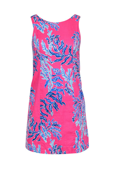 Current Boutique-Lilly Pulitzer - Pink Fitted Sleeveless Shift Dress w/ Blue Coral “Samba” Print Sz 0