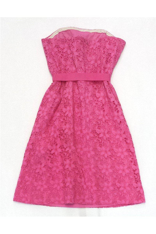 Current Boutique-Lilly Pulitzer - Pink Floral Eyelet Cotton Strapless Dress Sz 0
