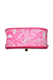 Current Boutique-Lilly Pulitzer - Pink Floral Print Leather Gold Chain Crossbody w/ Faux Bamboo Handle