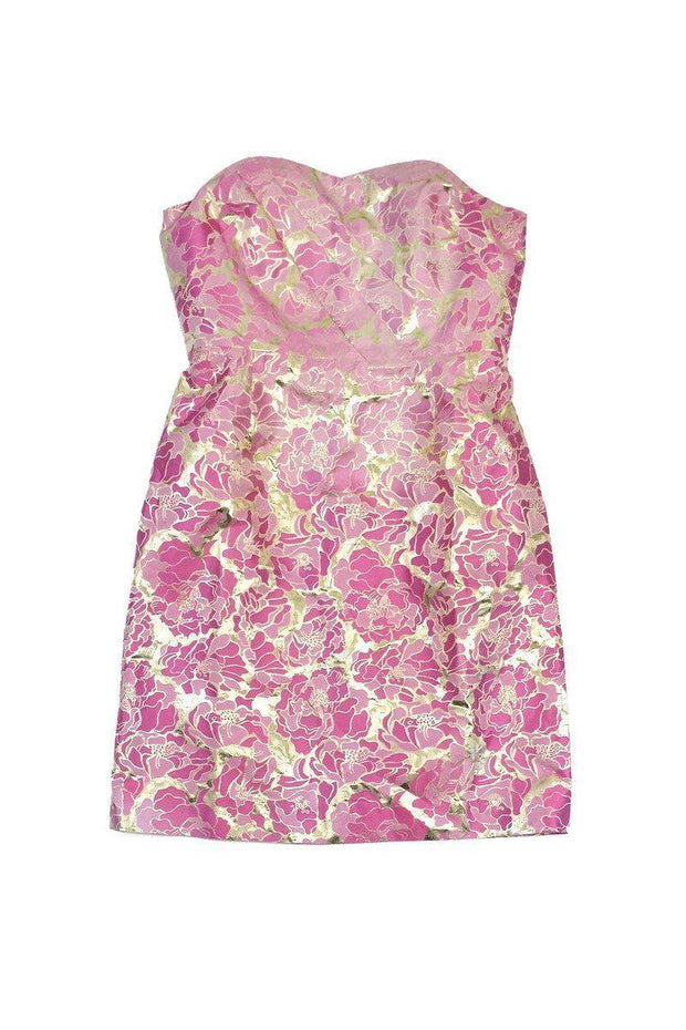 Current Boutique-Lilly Pulitzer - Pink & Gold Floral Strapless Dress Sz 8
