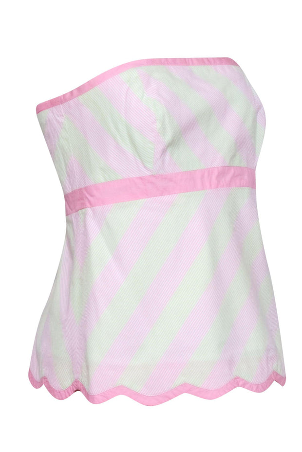 Current Boutique-Lilly Pulitzer - Pink & Green Seersucker Strapless Top w/ Scalloped Hem Sz 10