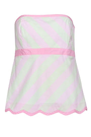 Current Boutique-Lilly Pulitzer - Pink & Green Seersucker Strapless Top w/ Scalloped Hem Sz 10
