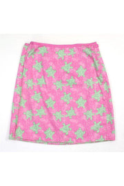 Current Boutique-Lilly Pulitzer - Pink & Green Turtle Print Cotton Wrap Skirt Sz 6