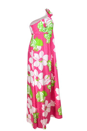 Current Boutique-Lilly Pulitzer - Pink, Green & White Floral Print One-Shoulder Maxi Dress Sz 6