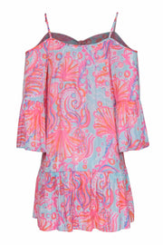 Current Boutique-Lilly Pulitzer - Pink, Orange, & Blue Shell Print Boho Swing Dress w/ Cold Shoulder Sz XS