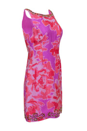 Current Boutique-Lilly Pulitzer - Pink & Purple Floral Printed Silk Dress w/ Beading Sz 6