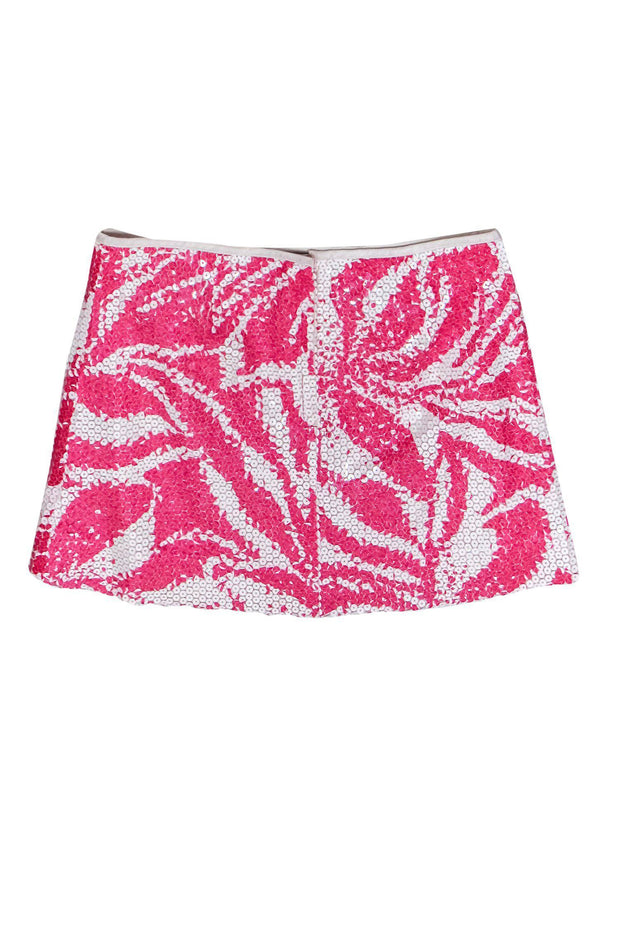 Current Boutique-Lilly Pulitzer - Pink & White Floral Print Sequin Miniskirt Sz 00