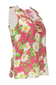 Current Boutique-Lilly Pulitzer - Pink & White Floral Print Tank w/ Ruffles Sz XS