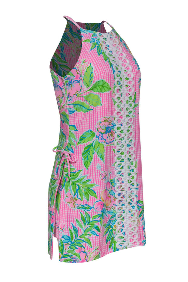 Current Boutique-Lilly Pulitzer - Pink, White & Green Gingham & Floral Print Romper w/ Embroidery Sz 4