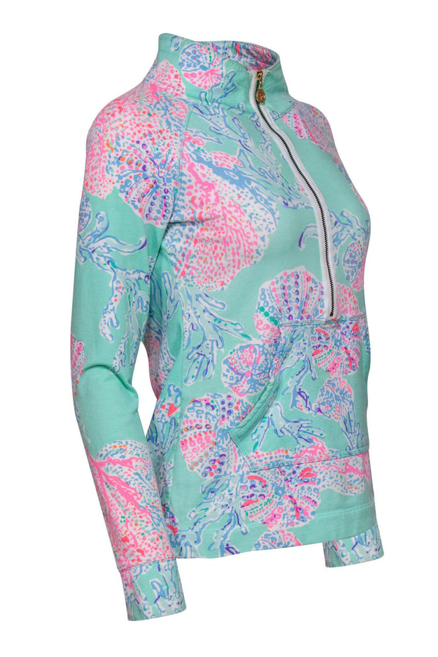 Current Boutique-Lilly Pulitzer - Seafoam Green Coral Print Half Zip Sweatshirt Sz XS