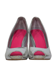 Current Boutique-Lilly Pulitzer - Silver Metallic Peep Toe Wedges Sz 7