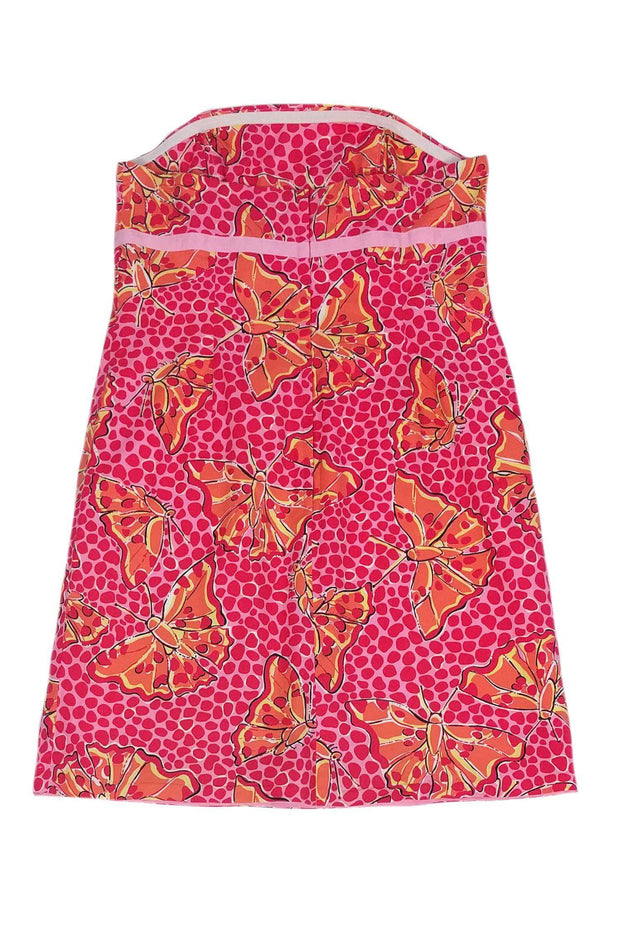 Current Boutique-Lilly Pulitzer - Strapless Pink & Orange Butterfly Print Dress Sz 12
