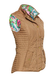 Current Boutique-Lilly Pulitzer - Tan Quilted Zip-Up Vest w/ Printed Lining Sz S