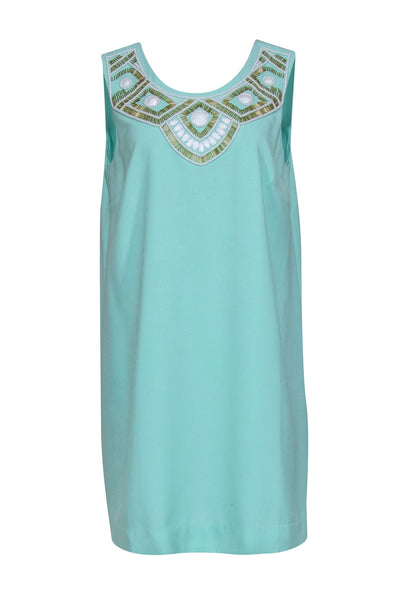 Current Boutique-Lilly Pulitzer - Turquoise Crepe 'Sabrina' Shift Dress w/ Embellishment Sz M