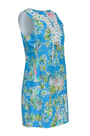 Current Boutique-Lilly Pulitzer - Turquoise Embroidered Sheath Dress w/ Garden Print Sz 8