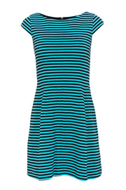 Current Boutique-Lilly Pulitzer - Turquoise & Navy Striped Cap Sleeve Fit & Flare Dress Sz XS