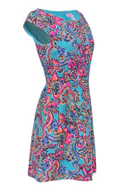 Current Boutique-Lilly Pulitzer - Turquoise & Pink Floral Print Sleeveless Sheath Dress Sz M