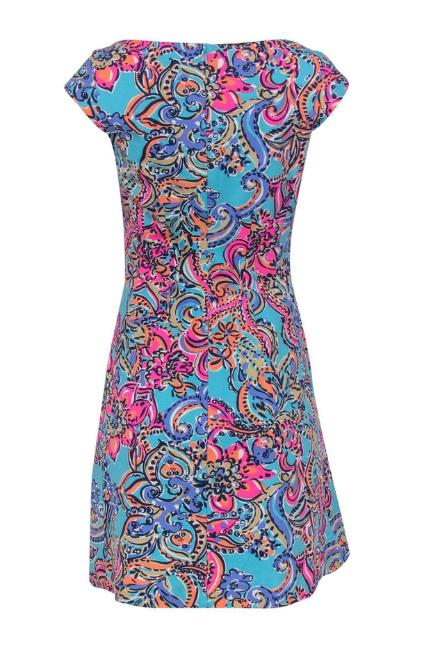 Current Boutique-Lilly Pulitzer - Turquoise & Pink Floral Print Sleeveless Sheath Dress Sz M