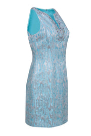 Current Boutique-Lilly Pulitzer - Turquoise & Silver Textured "Airy" Shift Dress w/ Beaded Neckline