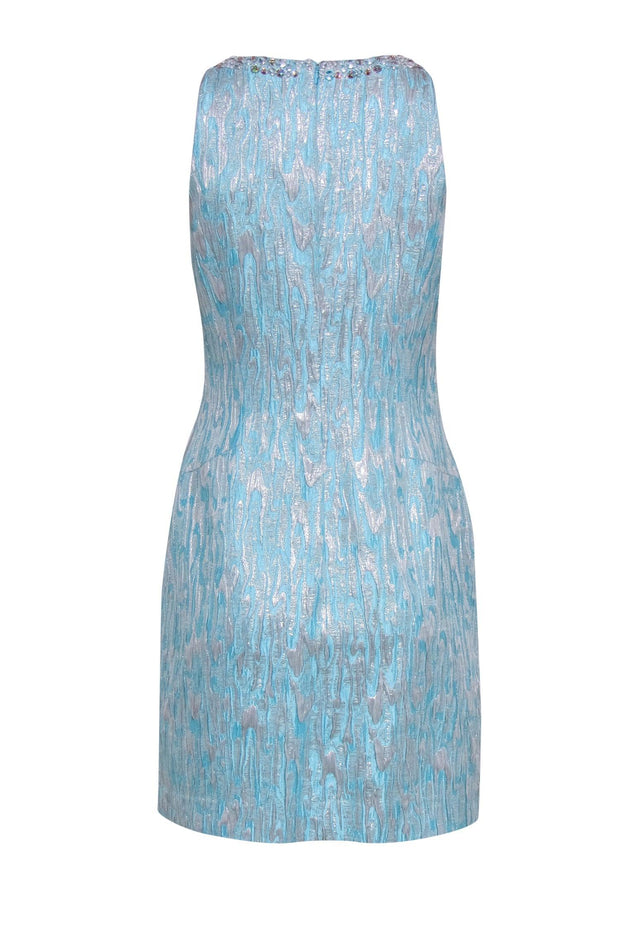 Current Boutique-Lilly Pulitzer - Turquoise & Silver Textured "Airy" Shift Dress w/ Beaded Neckline