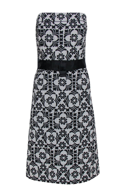 Current Boutique-Lilly Pulitzer - White & Black Floral Print Strapless A-Line Dress Sz 12