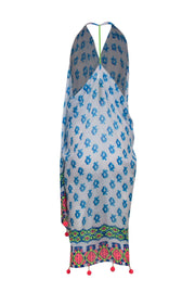 Current Boutique-Lilly Pulitzer - White & Blue Printed Scarf-Style Halter Cover-Up w/ Pom-Pom Trim Sz OS
