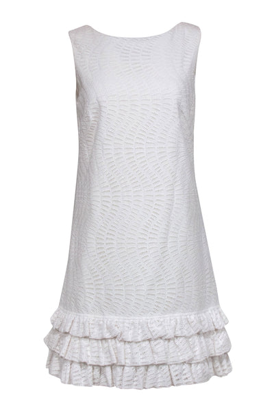 Current Boutique-Lilly Pulitzer - White Cotton Eyelet "Betsey" Shift Dress w/ Ruffled Hem Sz 12